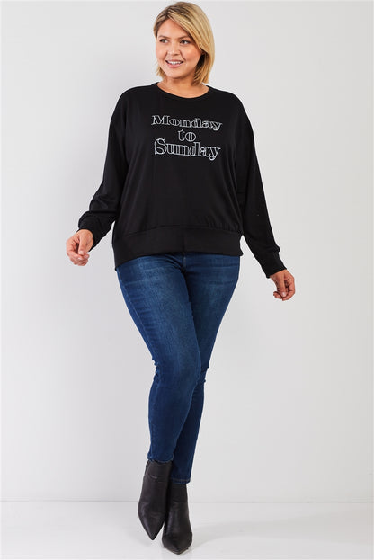 Black Graphic Print Long Sleeve Relaxed Sweatshirt Top