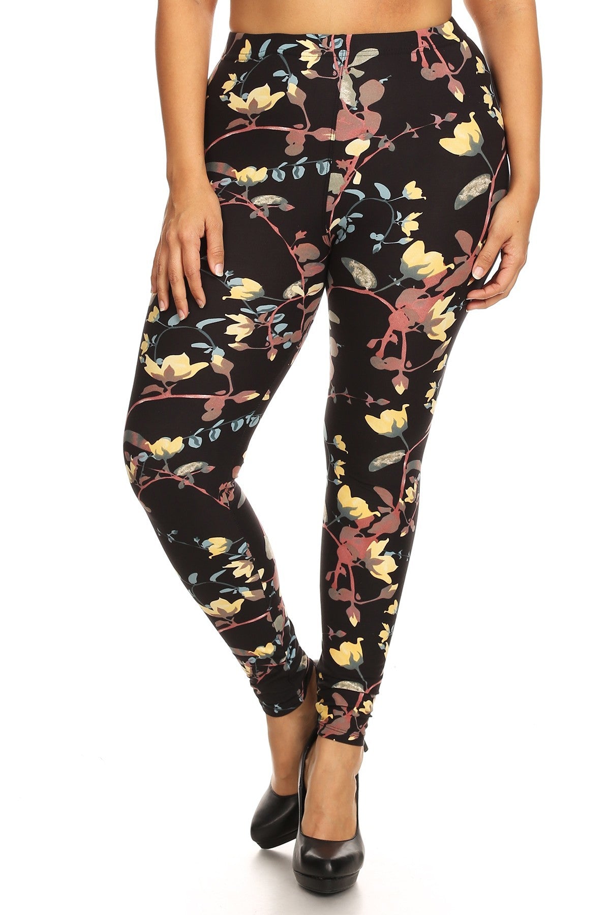 Plus Size Floral Print, Full Length Leggings