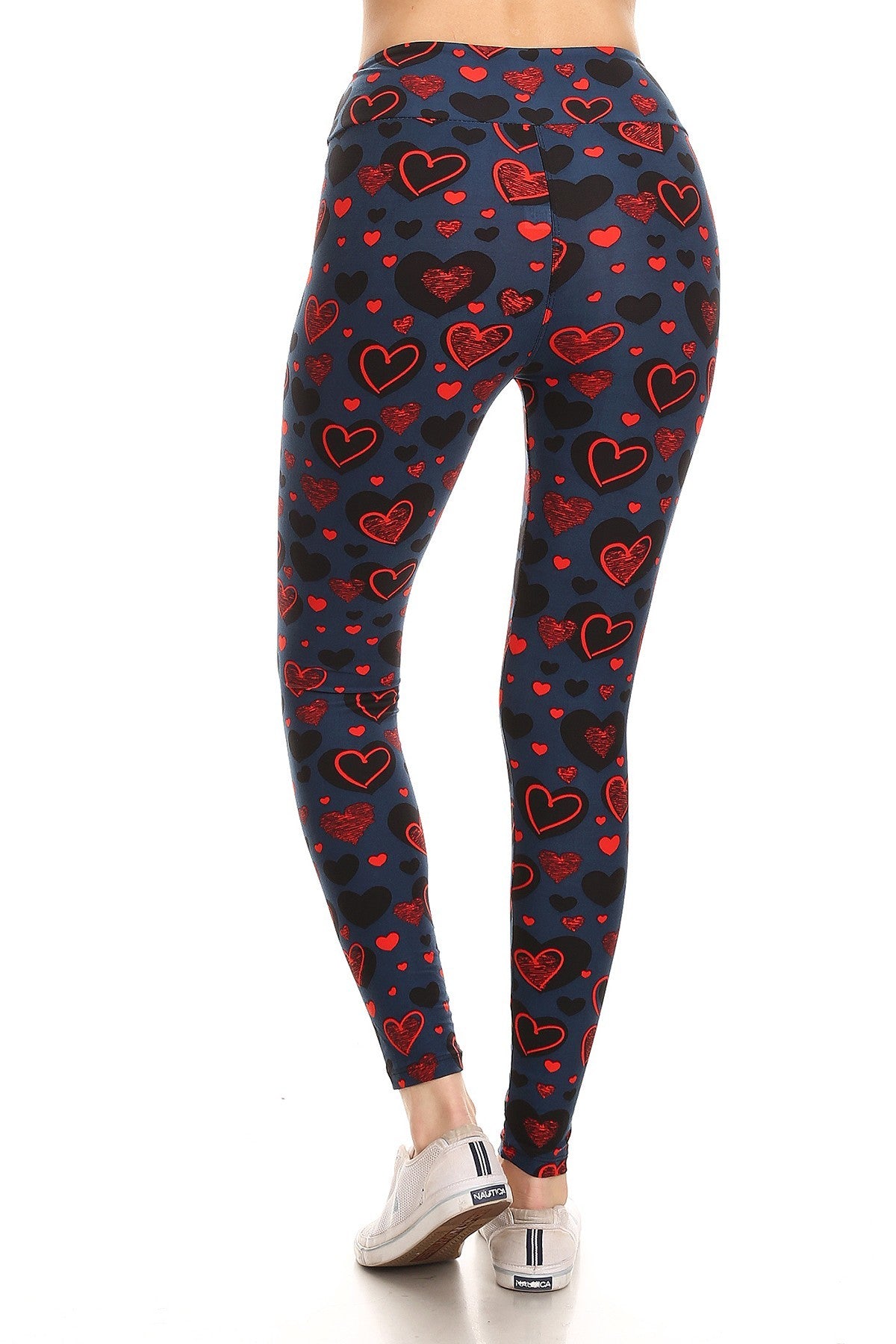 Yoga Style Banded Lined Heart Print, Full Length Leggings