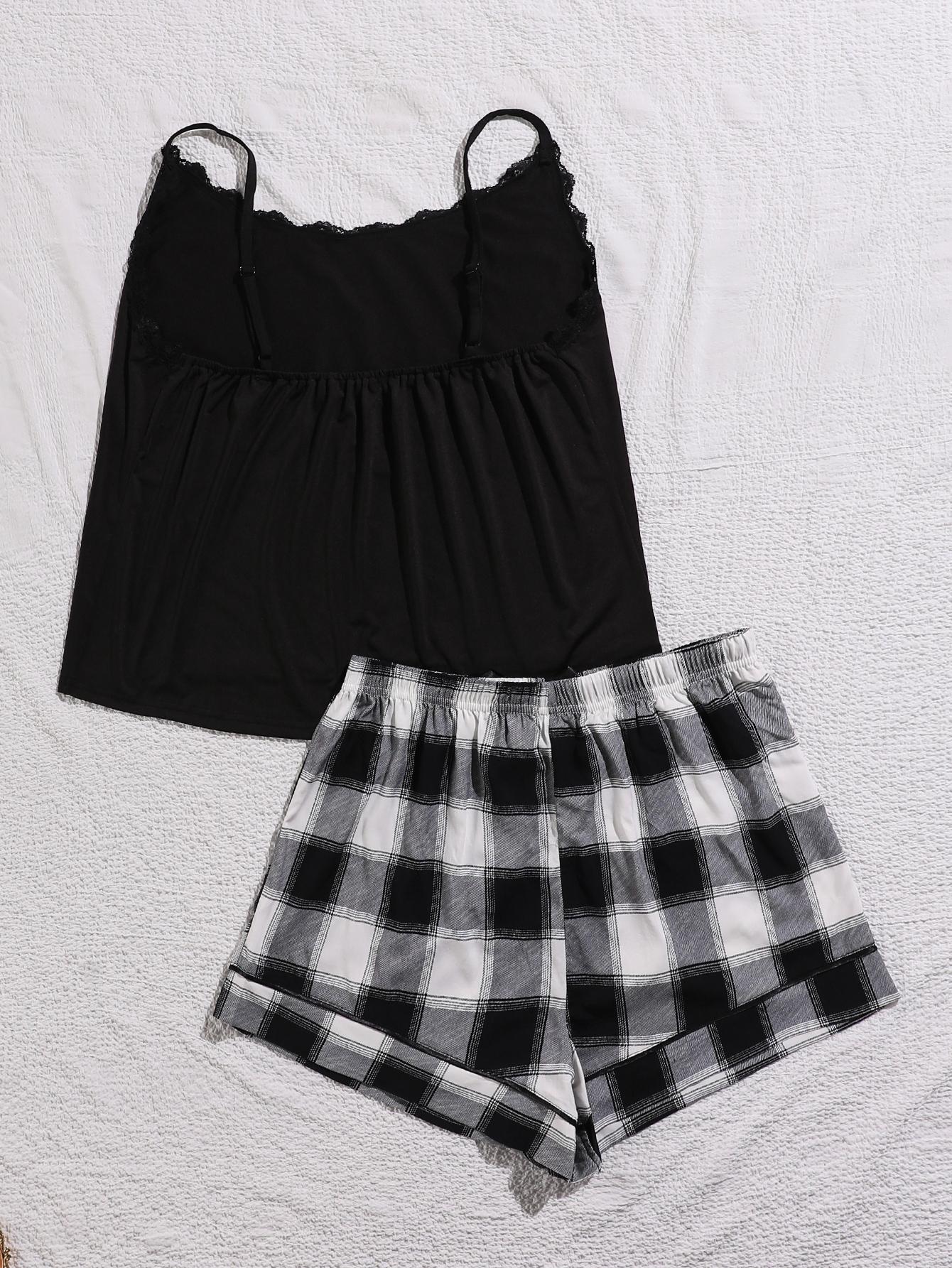 Plus Size Lace Trim Scoop Neck Cami and Printed Shorts Pajama Set - Image #6
