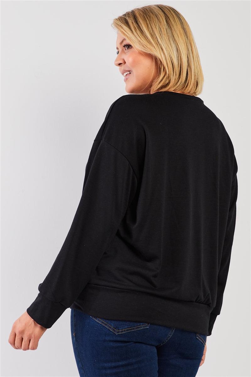 Black Graphic Print Long Sleeve Relaxed Sweatshirt Top - Image #3